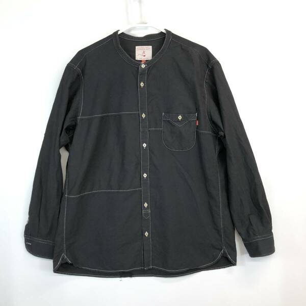 河谷シャツ kawatanishirt カラーレス バンドカラー 長袖ボタンシャツ ブラック K221-1128 XXLサイズ