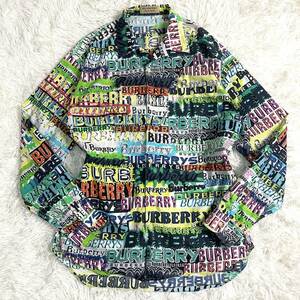  ultimate beautiful goods / rare L* Burberry { illusion. excellent article }BURBERRY long sleeve shirt close year tag graph .ti Logo total pattern multicolor . collar open color hard-to-find *