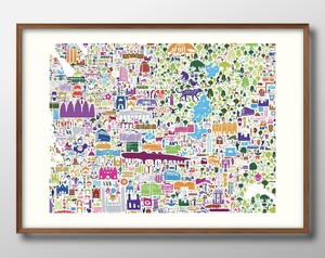 Art hand Auction 12051■Free Shipping!!Art Poster Painting A3 Size Iconic India Map Sightseeing Map Illustration Scandinavian Matte Paper, residence, interior, others