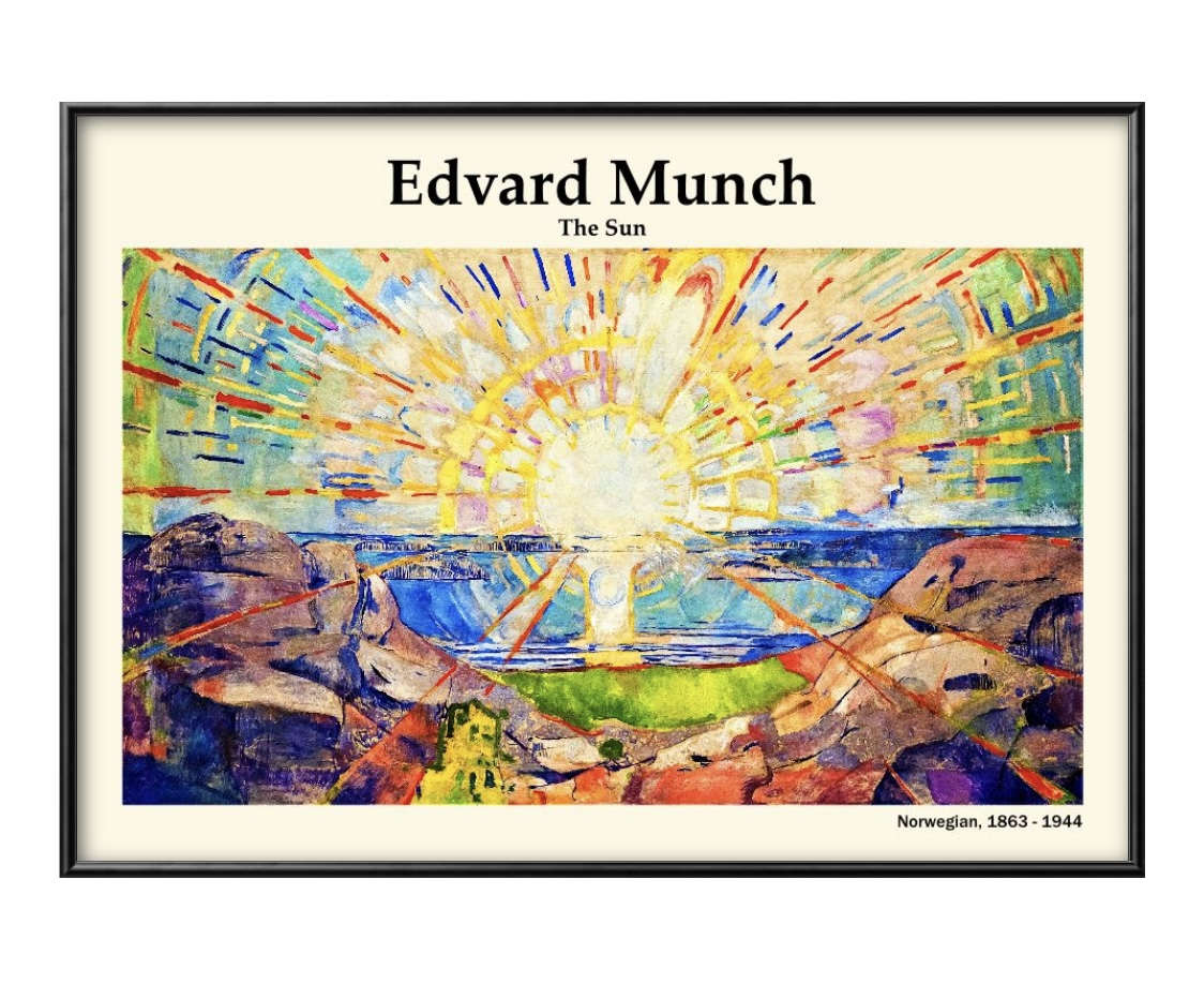 1-6058 ■ Livraison gratuite !! Affiche d'art peinture format A3 Edvard Munch soleil illustration design papier mat nordique, Logement, intérieur, autres