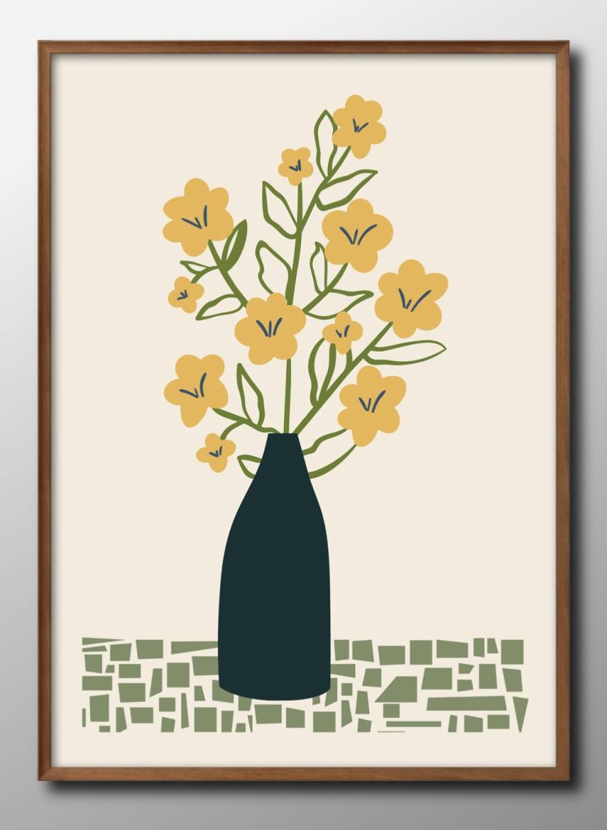 14429■무료배송!! 아트 포스터 페인팅 A3 사이즈 식물 꽃병 일러스트 북유럽 무광택 종이, 주택, 내부, 다른 사람