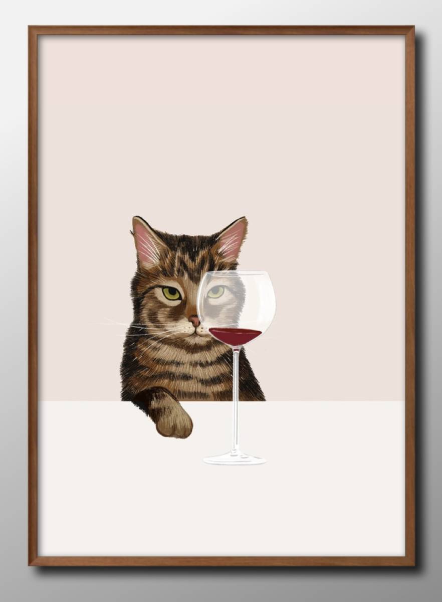 13406 ■شحن مجاني!! لوحة ملصق فني مقاس A3 رسم توضيحي للقطط والنبيذ ورق غير لامع من الشمال, السكن, الداخلية, آحرون
