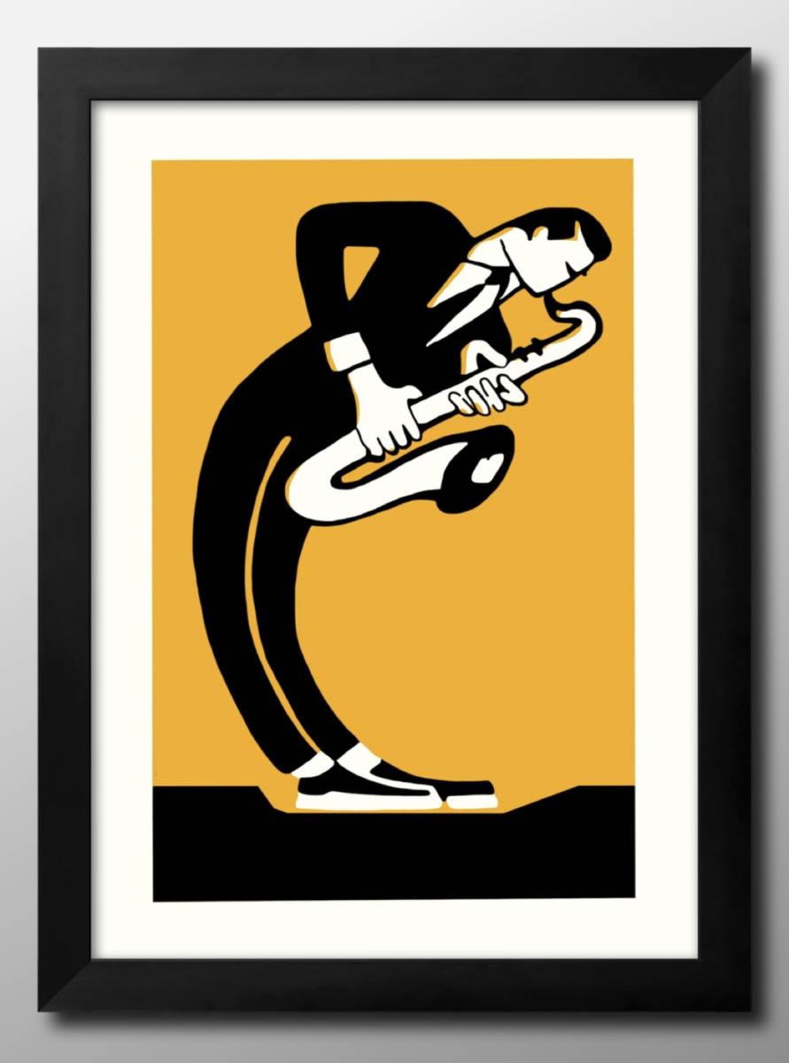 12835■¡¡Envío gratis!! Póster artístico pintura tamaño A3 Ilustración de saxofón Jazz papel mate nórdico, Alojamiento, interior, otros
