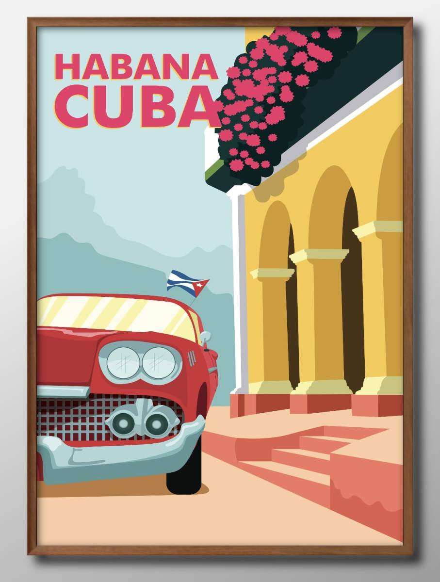 12034′Livraison gratuite !! Affiche d'art peinture format A3 Cuba Havane illustration Vintage papier mat nordique, Logement, intérieur, autres