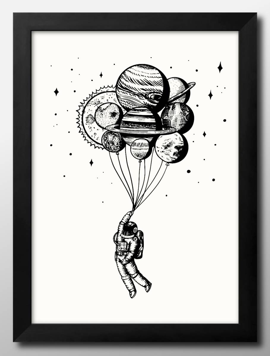 12026■Kostenloser Versand!! Kunstposter, Gemälde, A3-Format, monochrome Kunst, Astronaut, NASA, Illustration, skandinavisches, mattes Papier, Residenz, Innere, Andere