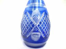 ■お洒落 切子ガラス デキャンタ ブルー カットグラス 全長36.5cm■色被せガラス ガラス瓶_画像2