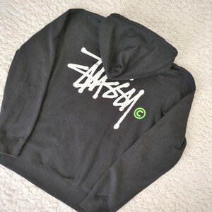 STUSSY バックプリント フルジップパーカー ブラック XL シンプルロゴ ステューシー メンズ スウェットパーカー