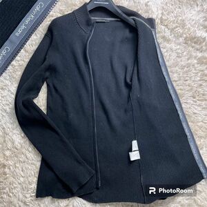 超希少 デカロゴ Calvin klein カルバンクライン ドライバーズニット ブルゾン ジャケット ファスナー ストレッチ メンズ カーディガン 黒