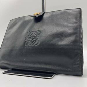 2way ロエベ LOEWE クラッチバッグ 長財布 セカンド サブ ハンド アナグラム 黒 ブラック レザー 本革 メンズ ビジネス 小銭入れ 多機能