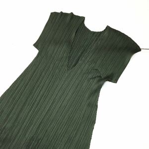 37-32 PLEATS PLEASE ISSEY MIYAKE ワンピース ロングカットソー イッセイミヤケ 4 グリーンブラウン