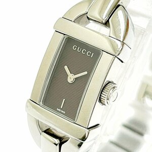 【1円スタート】GUCCI グッチ 6800L スクエア バングル SS×レザー ブラウン文字盤 クオーツ レディース腕時計 246757