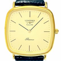 【1円スタート】LONGINES ロンジン Presence プレザンス スクエア GP×革ベルト ゴールド文字盤 クオーツ メンズ腕時計 246679_画像1