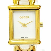 【1円スタート】【箱付き】GUCCI グッチ 1800L.2 スクエア GP ホワイト文字盤 クオーツ レディース腕時計 246661_画像1