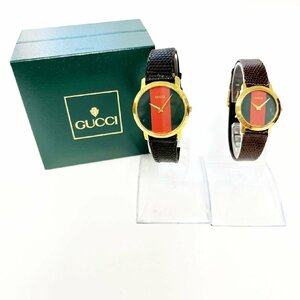 【1円スタート】【箱付き】GUCCI グッチ 2200M/2200L シェリーライン GP グリーン×レッド文字盤 クオーツ ペアウォッチ 241568