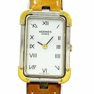 【1円スタート】【保存袋付き・訳あり品】HERMES エルメス クロアジュール GP×革ベルト 〇S刻印 クオーツ レディース腕時計 244209