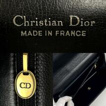【美品】Christian Dior ディオール ショルダーバッグ CD ゴールド金具 チェーン 斜め掛け シボ革 レザー 黒 ブラック フォーマル 男女兼用_画像9