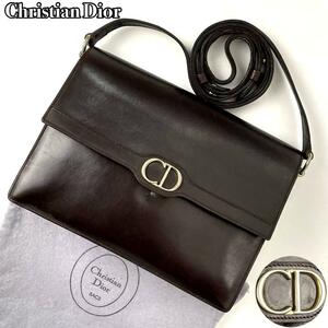 1円～【定番品】Christian Dior ディオール ショルダーバッグ 2way CD金具 ゴールド金具 斜め掛け オールレザー 焦げ茶色 ダークブラウン