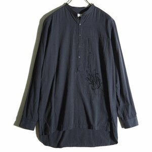 M7225f55　■DRIES VAN NOTEN ドリスヴァンノッテン■　刺繍入り コットン バンドカラー プルオーバーシャツ チャコール 48 春夏