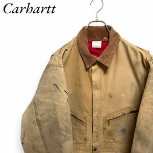 １スタ　カーハート　44　アメリカ古着　USA製　中綿　ダック地　ツナギ　オールインワン　ワーク　作業着　Carhartt ベージュ　メンズ