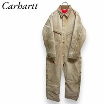 １スタ　カーハート アメリカ古着 中綿 キルティング ダック　ツナギ　オールインワン ベージュ Carhartt 作業着　ワーク　F２-4 メンズ_画像1