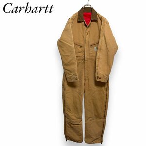 １スタ カーハート 70s アメリカ古着 USA製 中綿 ダック ツナギオ ールインワン ベージュ ワーク　作業着　Carhartt F2-9 メンズ