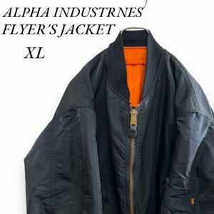 １スタ ALPHA INDUSTRNES XL アメリカ古着 USA製 MA-1 フライトジャケット ブラック D3 メンズ