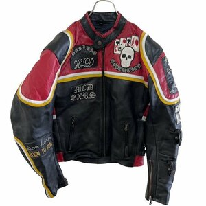 １スタ BOSS LEDERMODE S アメリカ古着 バイク　モーターサイクル　レーシング　レザー　ドクロ　ライダースジャケット　ブラック　J13 メ