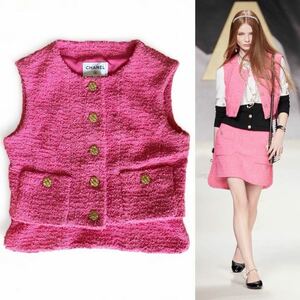 ◆極美品◆　国内正規品　22s CHANEL Vest Pink シャネル　ツイード　ベスト　ジレ　クロップド　ピンク　ココボタン　36 P72532