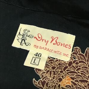 【90s】旧タグ Dry Bones ドライボーンズ レーヨン オープンカラー 長袖シャツ メンズL 黒 和風 花柄 50s ヴィンテージ仕様 古着 希少レアの画像3