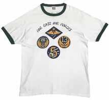 【USA製】Buzz Rickson's バズリクソンズ エアフォース リンガーネック 半袖Tシャツ メンズM ホワイト 白 緑 染み込み ステンシルプリント_画像1