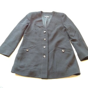 む178 jun ashida サイズ9 ニット ジャケット 毛混 黒 レディース 肩パッド付 カーディガン ノーカラー 洋服