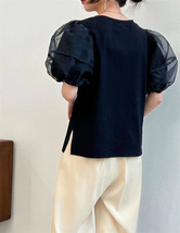 ネコポス290円　オーガンジーボリューム袖TシャツF黒　10-01_画像3