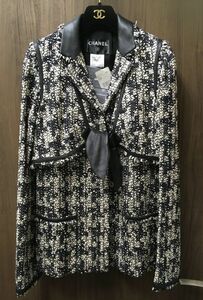 ■限定SALE■新品タグ付! Chanel 05A パリ×東京 ジレ付!豪華ラムスキントリム 美麗ジャケット ルサージュツイード 38 M～L 9号～