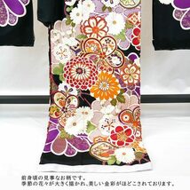 仕立て付き 正絹 振袖単品 新品 古典柄 f-017-t 黒 金駒刺繍 刺繍 成人式 卒業式 結婚式_画像4