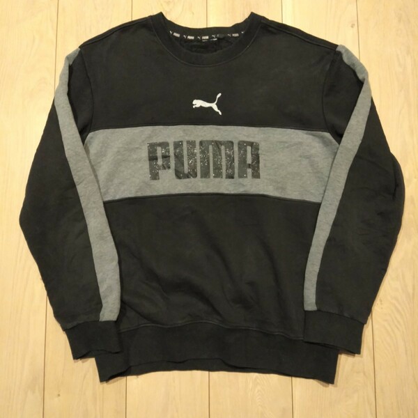 USA古着卸 Lサイズ PUMA プーマ ロゴ プリント 切り替え スウェット