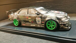 アオシマ 1/24 トヨタ チェイサー JZX100 ドリフト モンスターエナジー プラモデル 完成品 ケース付き 中古品