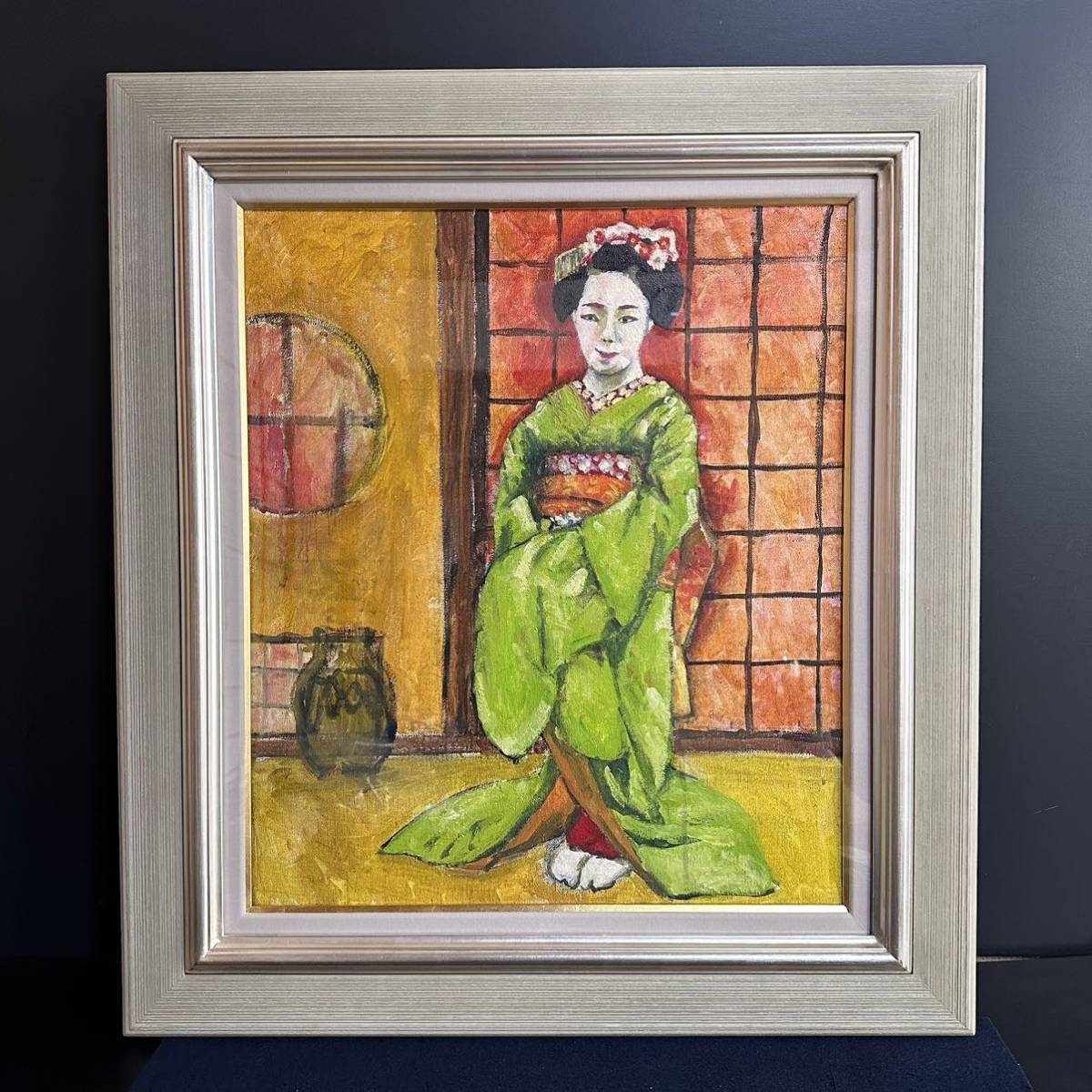 [KJ638] Kazutaka Uno Maiko-san Oil painting, female painting, oil painting, framed, front acrylic, female painting, portrait painting, painting, fine art, interior, Painting, Oil painting, Portraits