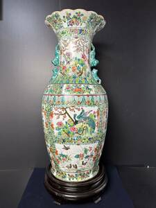 [KA470] 中国美術 色絵 花鳥紋 飾壺 花瓶 古美術 骨董 中国 花器 時代物 豪華絢爛 虎耳