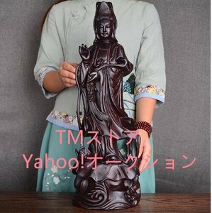 極美品 ★仏教美術 木彫仏像 精密細工 木彫り　黒檀木 観音菩薩像　仏像　置物 高さ30cm