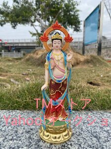 仏像 木彫り 勢至菩薩 守り本尊 木製彫刻 仏壇仏像 風水 開運 柘植の木 手作り (勢至菩薩-極彩色絵系)