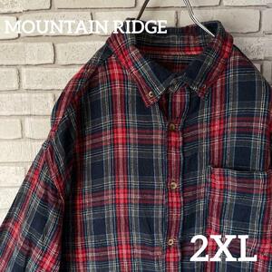 MOUNTAIN RIDGE マウンテンギア 長袖ボタンダウンシャツ BD　ビック2XLサイズ　チェック柄