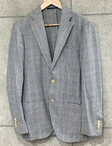 RING JACKET リングヂャケット × バーニーズニューヨーク カルロバルベラ シルク 麻混 チェック テーラードジャケット 48 ○ 新規×