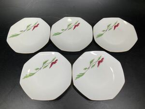 香蘭社 有田焼 八角銘々皿 角皿 取り皿 和食器 彩色 小皿 5枚セット