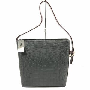  unused goods [ is mano] genuine article Hamano crocodile shoulder bag Mini tote bag .. leather .. gray color wani leather for women lady's made in Japan 
