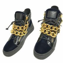 【ジュゼッペザノッティ】本物 GIUSEPPE ZANOTTI 靴 29cm ゴールドチェーン ハイカットシューズ スニーカー ベロア×レザー メンズ 伊製 44_画像1