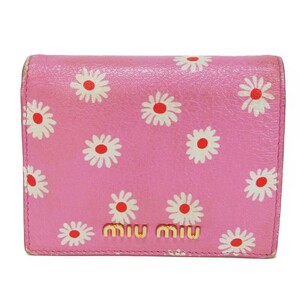  MiuMiu ma gong s City compact wallet daisy print flower go-tos gold Logo pink folding twice purse 5MV204