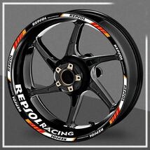 送料込み 汎用 17インチ リムステッカー HONDA ホンダ REPSOL レプソル バイク用 反射 16本 CBR 125R 250RR 400R 650R 1000RR オレンジ_画像1