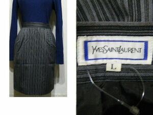 ivu* sun rolan wool 100% tight skirt size L gray | black stripe 