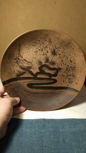 【哲】【特別出品】極めて珍しい古九谷吸坂手錆釉鉄絵鶺鴒と流水図七寸皿（江戸前期）