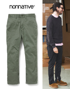 美品 nonnative HANDYMAN TROUSERS RELAX FIT C/P/P CHINO STRETCH オリーブ サイズ2 裾ジップパンツ チノパンツ ジーンズ 春夏